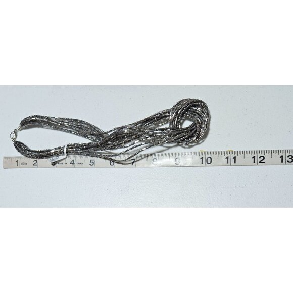 Handcrafted Elegant Silver Seed Bead Necklace and Earrings Set Fashion Jewelry - Picture 7 of 8